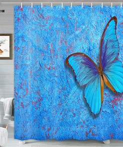 Delicate Butterfly Shower Curtain, Blue Design, Fabric and 71 inches long