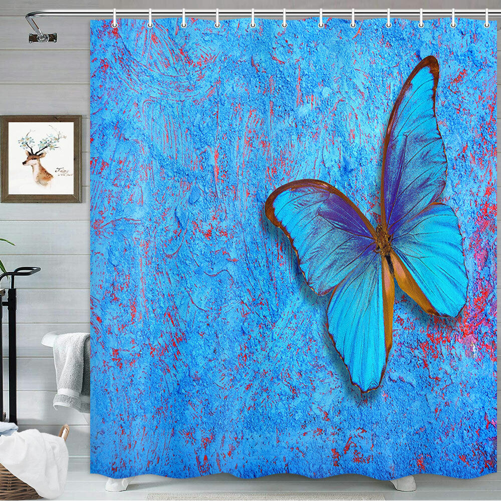 Delicate Butterfly Shower Curtain, Blue Design, Fabric and 71 inches long