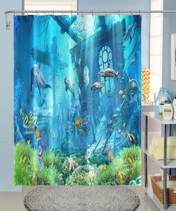 Delightful Dolphins - Dolphin Shower Curtain - Waterproof for Bathroom Decor