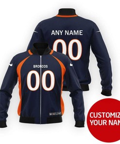 Denver Broncos #00 Personalized Navy Blue Jersey Style Gift With Custom Number Name For Broncos Fans Bomber Jacket