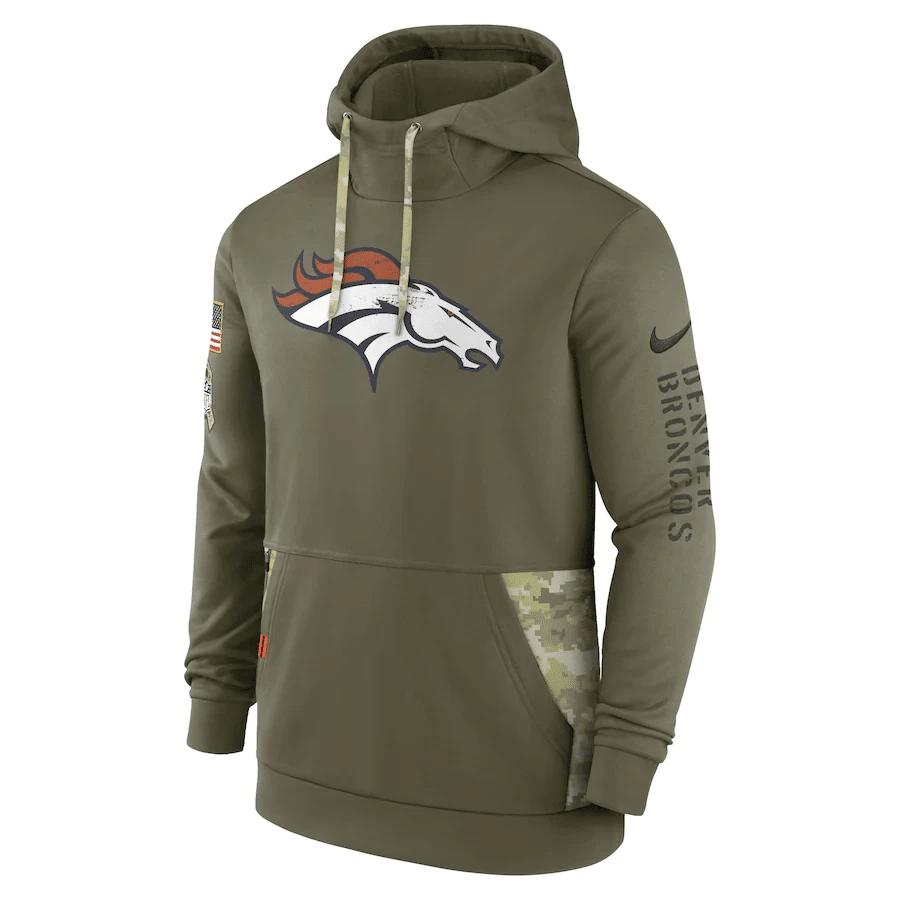Denver Broncos 2022 Salute to Service Therma Performance Pullover Men Hoodie - Olive