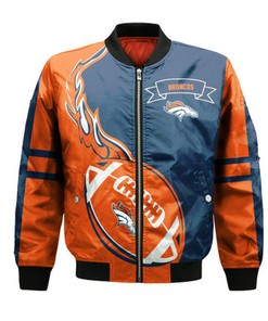 Denver Broncos Bomber Jacket Flame Ball - NFL