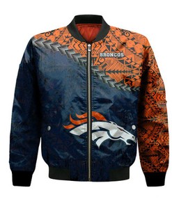 Denver Broncos Bomber Jacket Grunge Polynesian Tattoo - NFL
