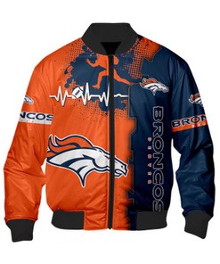 Denver Broncos Bomber Jacket graphic heart ECG line