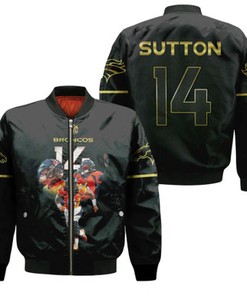 Denver Broncos Courtland Sutton 14 NFL Black Golden Edition Black Gift For Broncos Fans Bomber Jacket