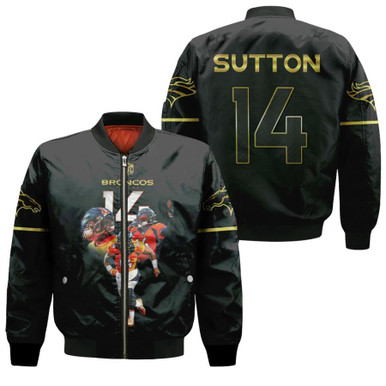 Denver Broncos Courtland Sutton 14 NFL Black Golden Edition Black Gift For Broncos Fans Bomber Jacket