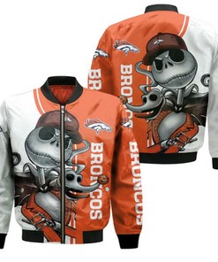Denver Broncos Jack Skellington And Zero Bomber Jacket Model 1771