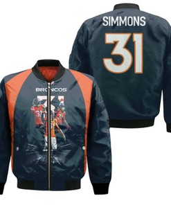 Denver Broncos Justin Simmons 31 NFL Legends Best Player Navy Gift For Broncos Fans Bomber Jacket