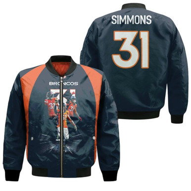 Denver Broncos Justin Simmons 31 NFL Legends Best Player Navy Gift For Broncos Fans Bomber Jacket