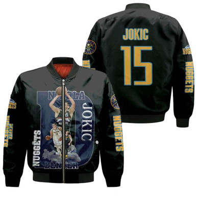 Denver Nuggets Nikola Jokic 15 NBA Great Professional Player NBA Black Gift For Nuggets Fans Bomber Jacket