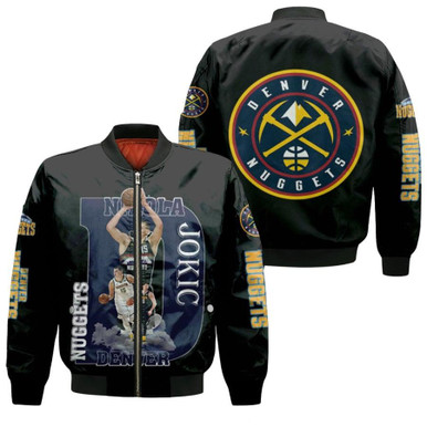 Denver Nuggets Nikola Jokic 15 NBA Great Professional Player NBA Logo Team Black Gift For Nuggets Fans Bomber Jacket