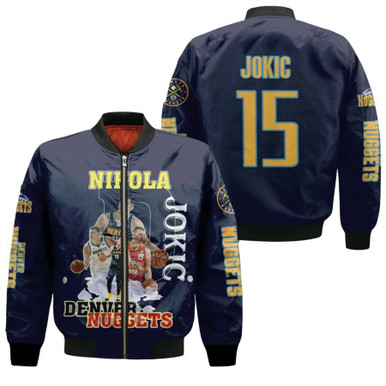 Denver Nuggets Nikola Jokic 15 NBA Legendary Player NBA Black Gift For Nuggets Fans Bomber Jacket