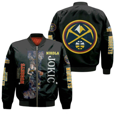 Denver Nuggets Nikola Jokic 15 NBA Player Of The Year Logo Team Black Gift For Nuggets Fans Bomber Jacket