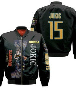 Denver Nuggets Nikola Jokic 15 NBA Player Of The Year NBA Black Gift For Nuggets Fans Bomber Jacket