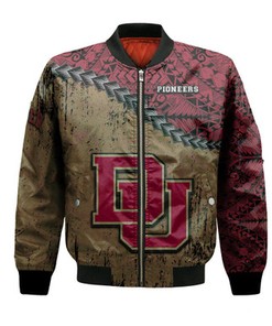 Denver Pioneers Bomber Jacket Grunge Polynesian Tattoo- NCAA