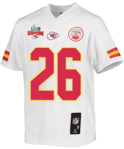 Deon Bush 26 Kansas City Chiefs Super Bowl LVII Champions 3 Stars Youth Game Jersey - White