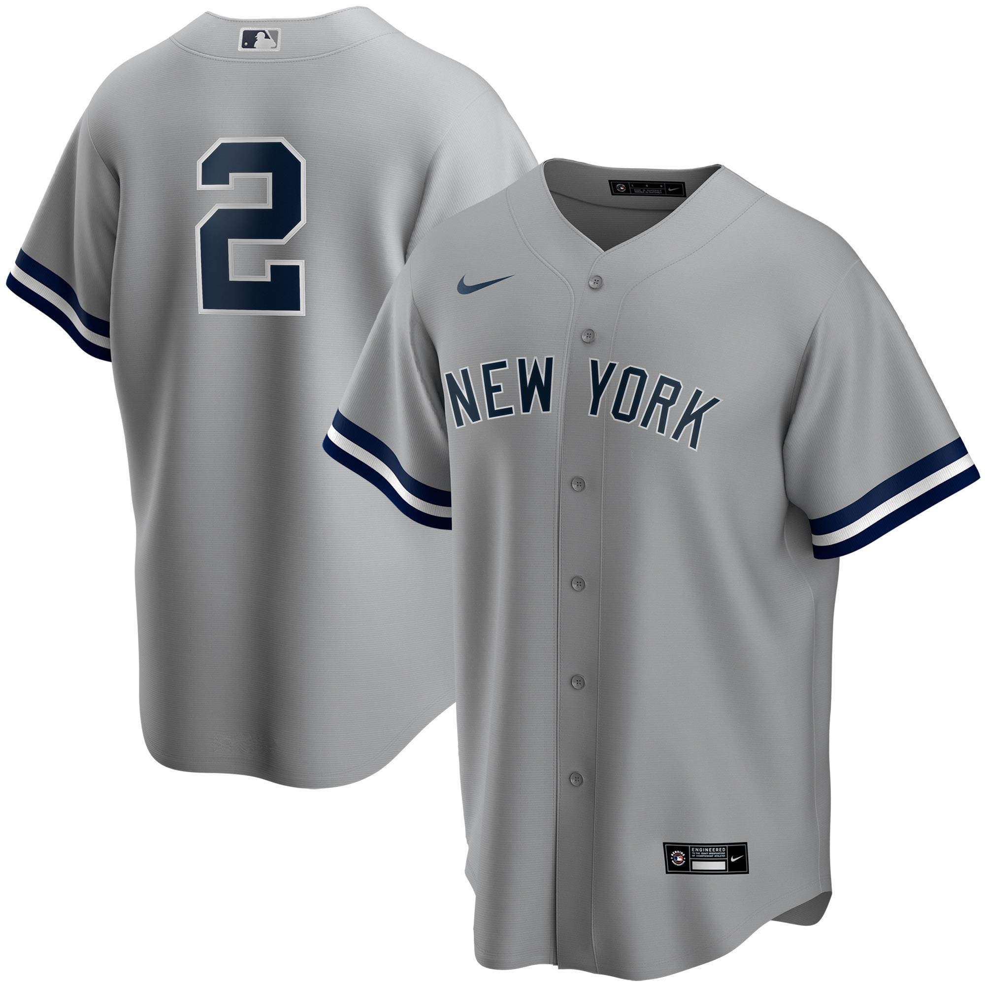 Derek Jeter New York Yankees Road Replica Player Jersey Gray Mlb