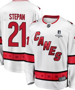 Derek Stepan 21 Carolina Hurricanes Stanley Cup 2023 Playoffs Patch Away Breakaway Men Jersey - White