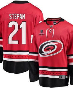 Derek Stepan 21 Carolina Hurricanes Stanley Cup 2023 Playoffs Patch Home Breakaway Men Jersey - Red