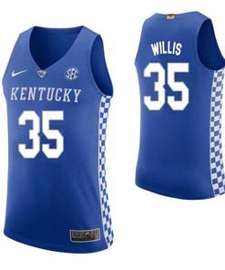 Derek Willis 35 Kentucky Wildcats Elite Basketball Home Men Jersey - Blue
