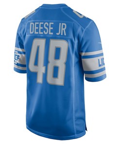 Derrick Deese Jr. 48 Detroit Lions Player Game Jersey - Blue