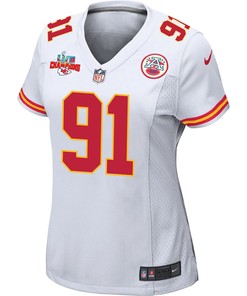 Derrick Nnadi 91 Kansas City Chiefs Super Bowl LVII Champions 3 Stars Women Game Jersey - White