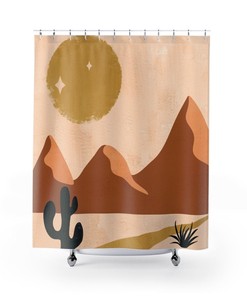 Desert Abstract Art Boho Shower Curtain with Nature Landscape Design