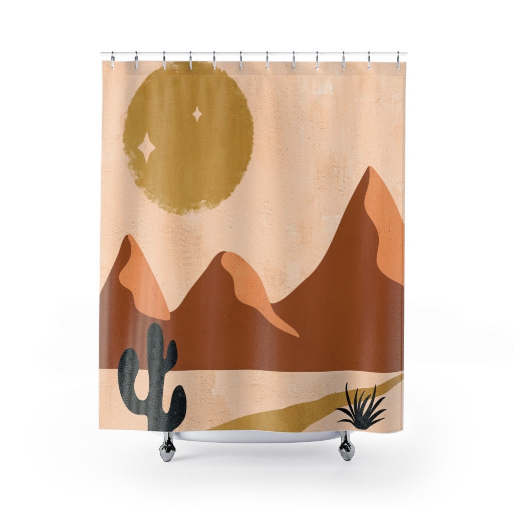 Desert Abstract Art Boho Shower Curtain with Nature Landscape Design