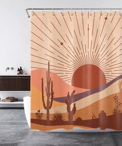 Desert Cactus Tropical Plant Shower Curtain - Abstract Sun Design Bathroom Decor