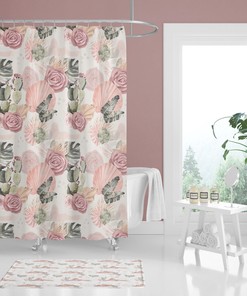 Desert Rose Boho Floral Shower Curtain - Kids Bathroom Decor with Cactus and Florals
