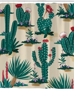 Desert Succulent Flower and Cactus Shower Curtain, Heavy Duty Waterproof Fabric, Bathroom Hotel Decoration