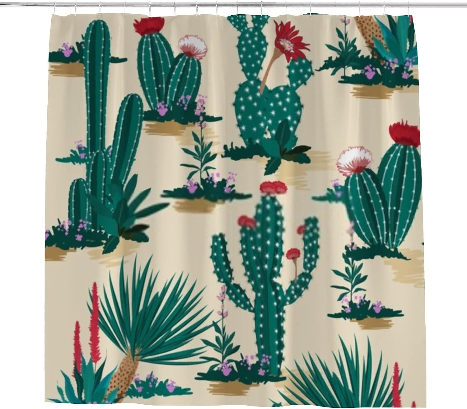 Desert Succulent Flower and Cactus Shower Curtain, Heavy Duty Waterproof Fabric, Bathroom Hotel Decoration