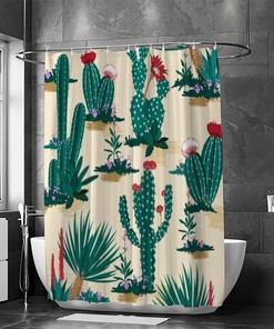 Desert Succulent Flower and Cactus Shower Curtain, Heavy Duty Waterproof Fabric, Bathroom Hotel Decoration