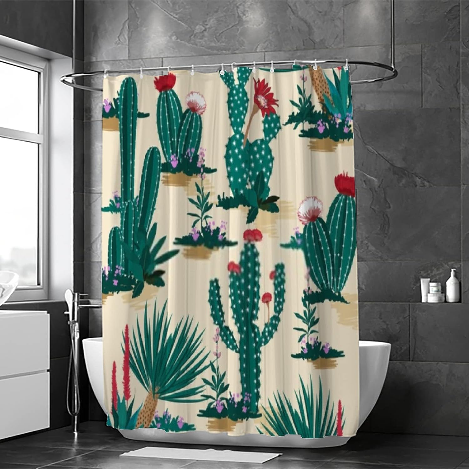 Desert Succulent Flower and Cactus Shower Curtain, Heavy Duty Waterproof Fabric, Bathroom Hotel Decoration