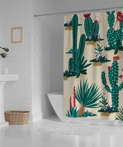 Desert Succulent Flower and Cactus Shower Curtain, Heavy Duty Waterproof Fabric, Bathroom Hotel Decoration