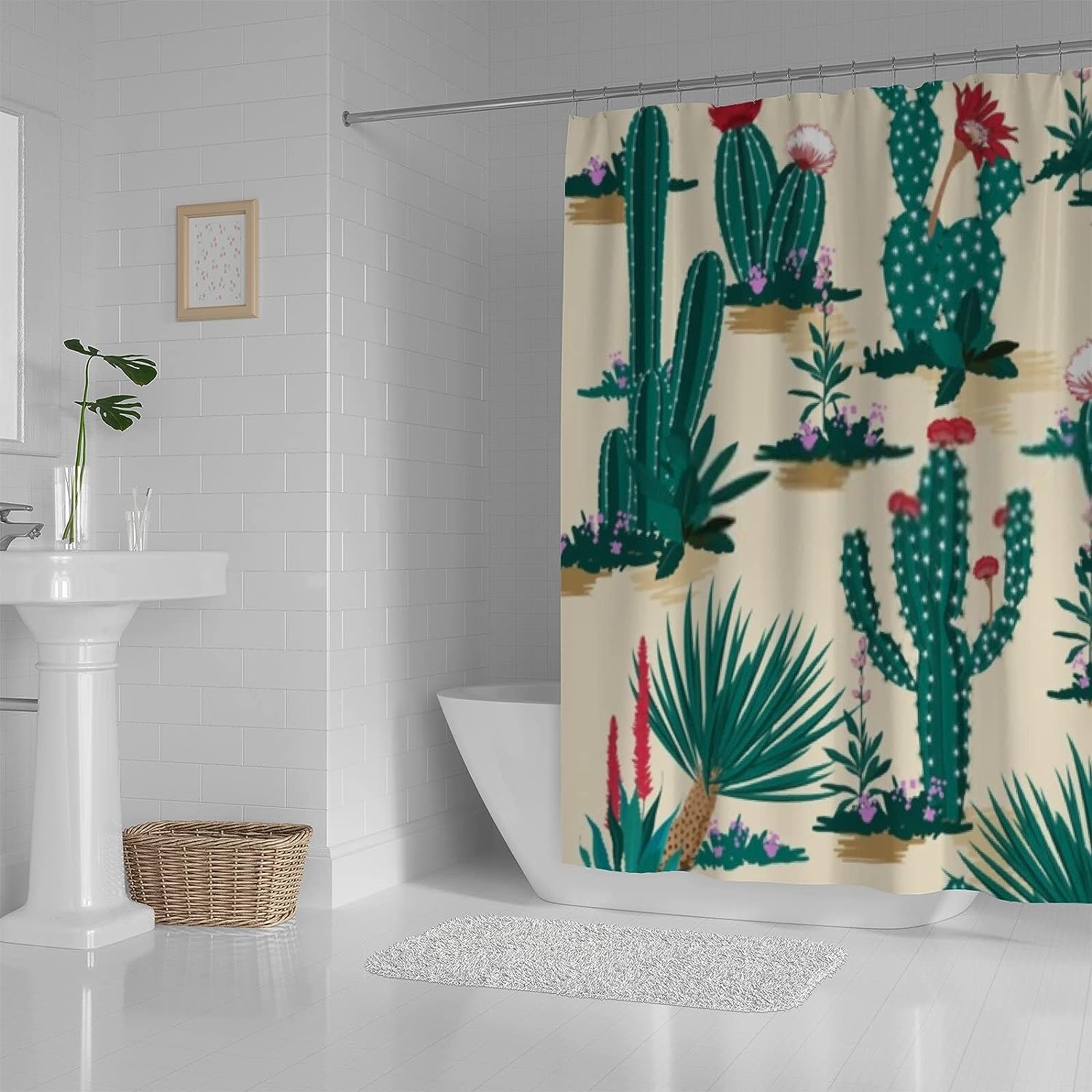 Desert Succulent Flower and Cactus Shower Curtain, Heavy Duty Waterproof Fabric, Bathroom Hotel Decoration