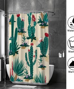 Desert Succulent Flower and Cactus Shower Curtain, Heavy Duty Waterproof Fabric, Bathroom Hotel Decoration