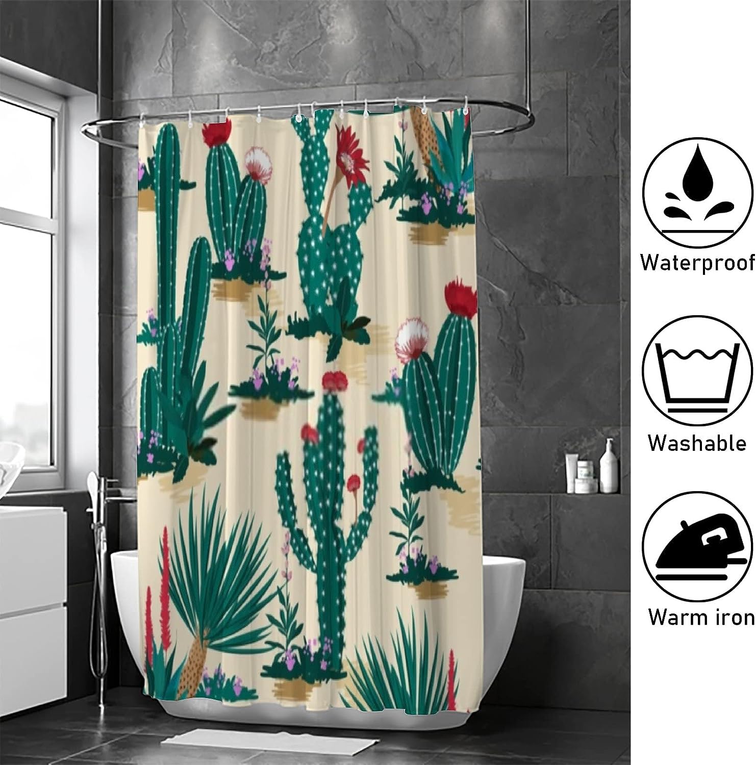 Desert Succulent Flower and Cactus Shower Curtain, Heavy Duty Waterproof Fabric, Bathroom Hotel Decoration