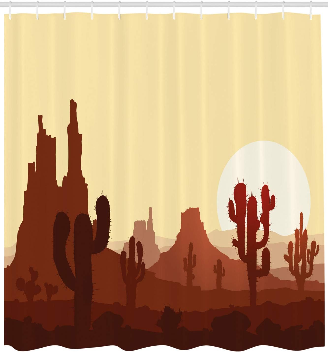 Desertscape Cactus Shower Curtain, Spikes and Red Flowers Mexican Hot Desert Vintage Image Art Print for Bathroom Decor
