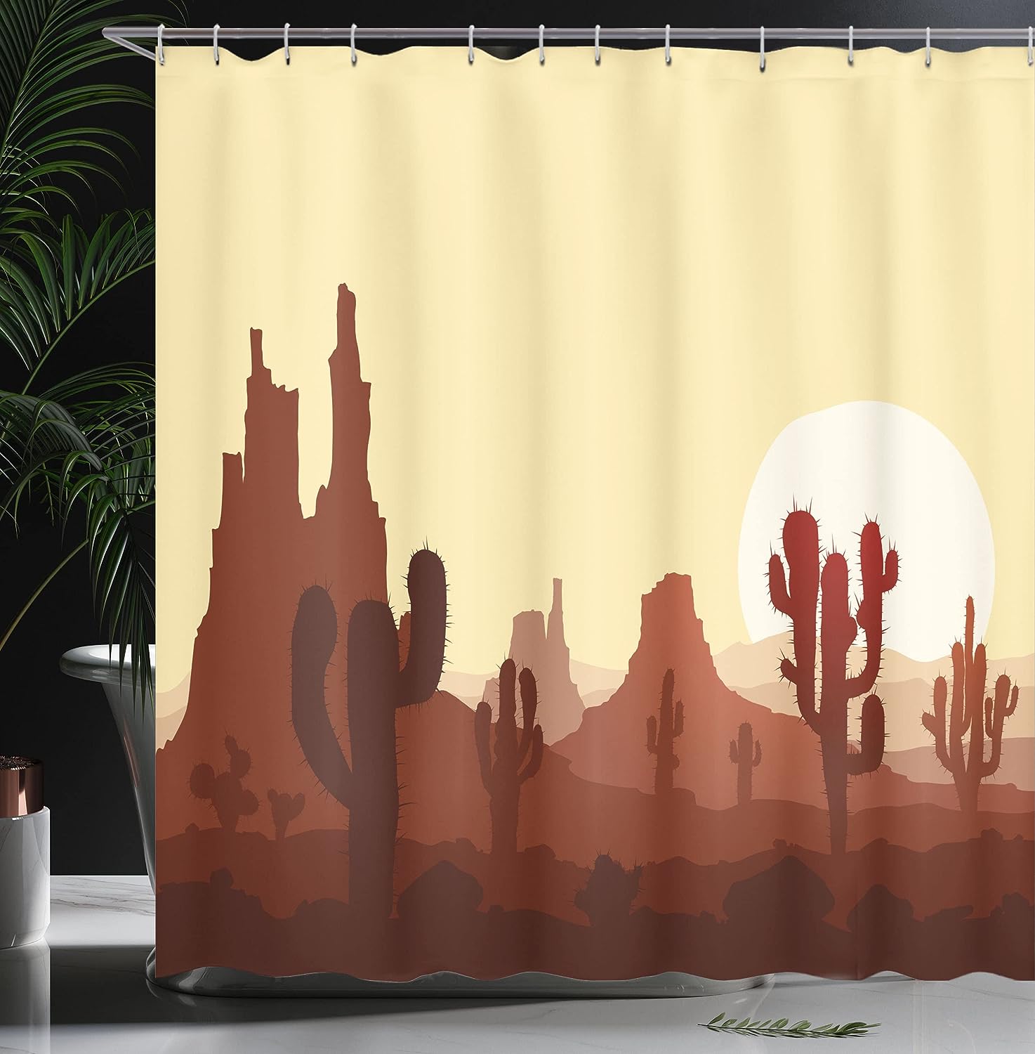 Desertscape Cactus Shower Curtain, Spikes and Red Flowers Mexican Hot Desert Vintage Image Art Print for Bathroom Decor