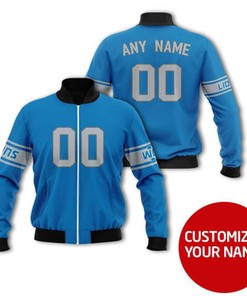 Detroit Lions #00 Personalized Blue Jersey Style Gift With Custom Number Name For Lions Fans Bomber Jacket