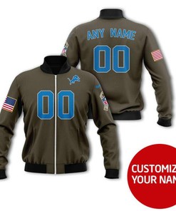 Detroit Lions #00 Personalized Brơn Jersey Style Gift With Custom Number Name For Lions Fans Bomber Jacket