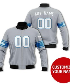 Detroit Lions #00 Personalized Silver Jersey Style Gift With Custom Number Name For Lions Fans Bomber Jacket