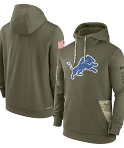 Detroit Lions 2022 Salute to Service Therma Performance Pullover Men Hoodie - Olive