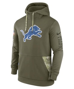 Detroit Lions 2022 Salute to Service Therma Performance Pullover Men Hoodie - Olive