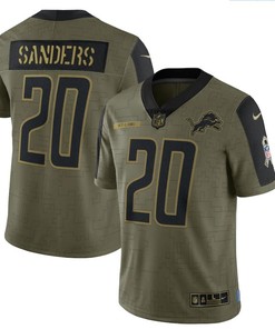 Detroit Lions Barry Sanders 20 Nfl Olive 2021 Salute To Service Retired Player Men Jersey For Lions Fans