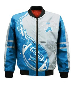 Detroit Lions Bomber Jacket Flame Ball - NFL
