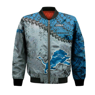 Detroit Lions Bomber Jacket Grunge Polynesian Tattoo - NFL