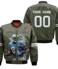 Detroit Lions Calvin Johnson 81 NFL Great Player Olive 3D Personalized Gift With Custom Number Name For Lions Fans Bomber Jacket