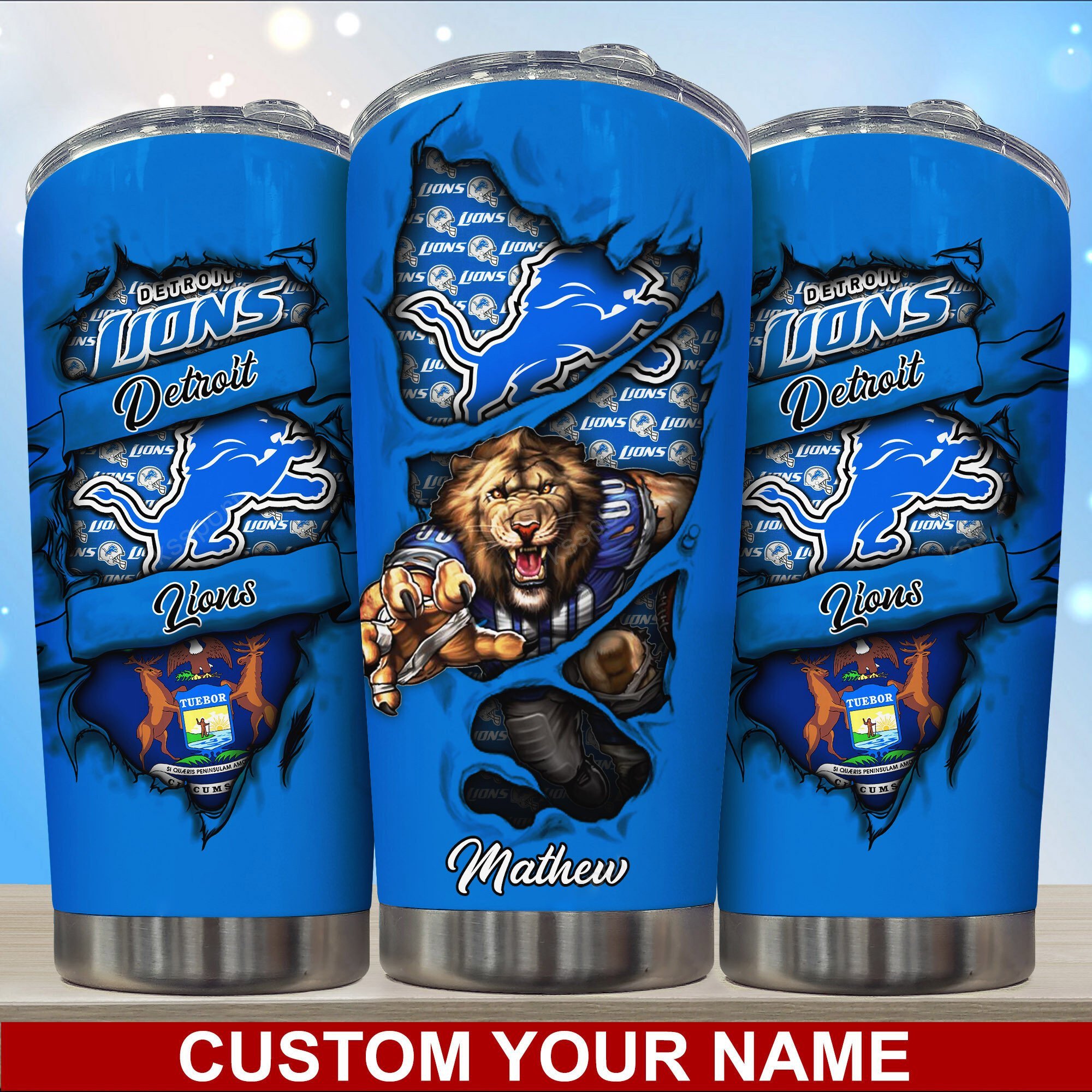 Detroit Lions Custom Name Tumbler Gift for Fan